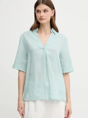 United Colors of Benetton bluzka lniana damska kolor turkusowy gładka 5BMLDQ0B6