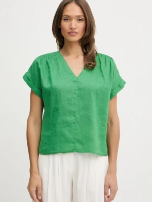 United Colors of Benetton bluzka lniana damska kolor zielony gładka 5BMLDQ0BR