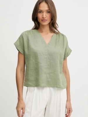 United Colors of Benetton bluzka lniana damska kolor zielony gładka 5BMLDQ0BR