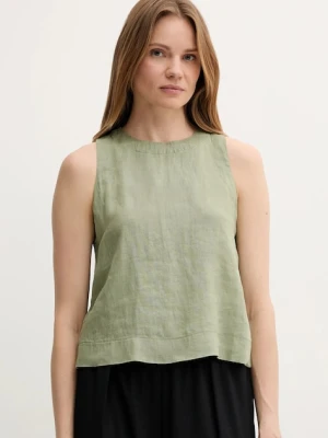 United Colors of Benetton bluzka lniana damska kolor zielony gładka 5BMLDQ0BU