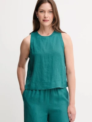 United Colors of Benetton bluzka lniana damska kolor zielony gładka 5BMLDQ0BU