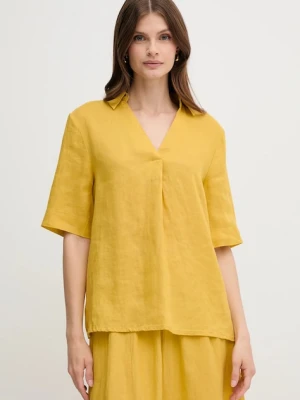 United Colors of Benetton bluzka lniana damska kolor żółty gładka 5BMLDQ0B6