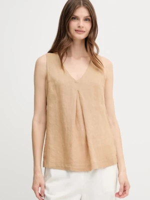 United Colors of Benetton bluzka lniana kolor beżowy gładka 5BMLDQ06W