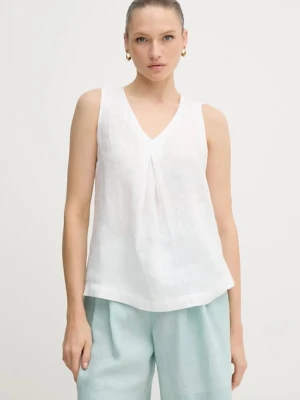 United Colors of Benetton bluzka lniana kolor biały gładka 5BMLDQ06W