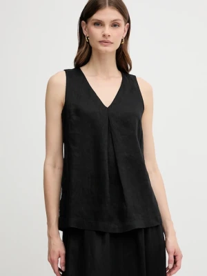United Colors of Benetton bluzka lniana kolor czarny gładka 5BMLDQ06W