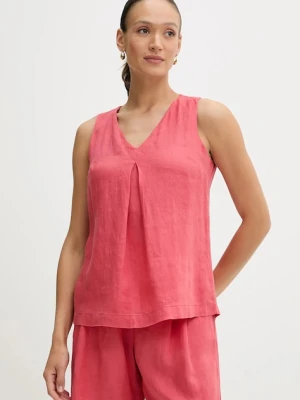 United Colors of Benetton bluzka lniana kolor czerwony gładka 5BMLDQ06W