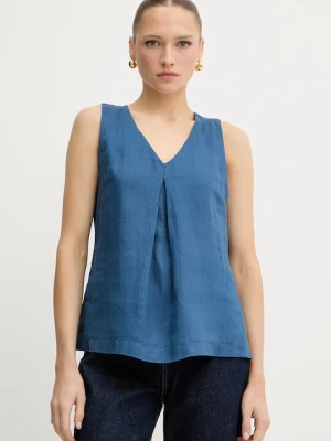 United Colors of Benetton bluzka lniana kolor niebieski gładka 5BMLDQ06W