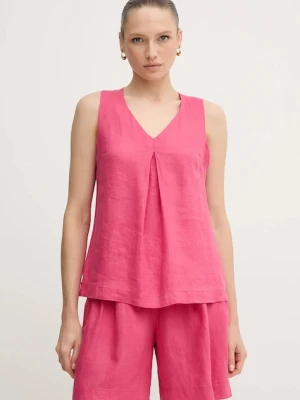 United Colors of Benetton bluzka lniana kolor różowy gładka 5BMLDQ06W