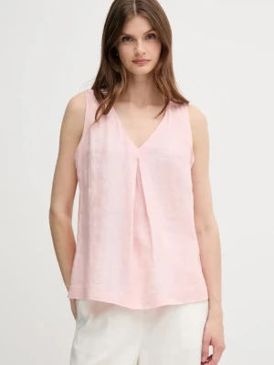 United Colors of Benetton bluzka lniana kolor różowy gładka 5BMLDQ06W