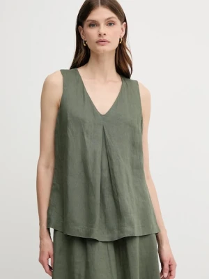 United Colors of Benetton bluzka lniana kolor zielony gładka 5BMLDQ06W