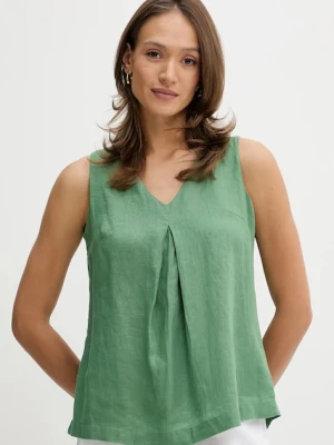 United Colors of Benetton bluzka lniana kolor zielony gładka 5BMLDQ06W
