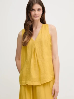 United Colors of Benetton bluzka lniana kolor żółty gładka 5BMLDQ06W