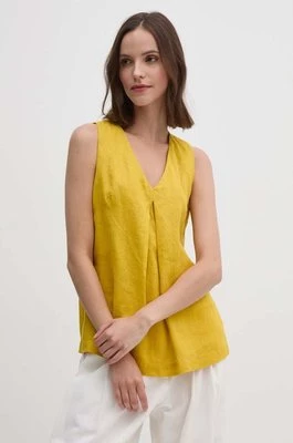 United Colors of Benetton bluzka lniana kolor żółty gładka