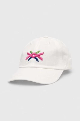 United Colors of Benetton czapka z daszkiem bawełniana dziecięca kolor biały z aplikacją