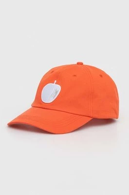 United Colors of Benetton czapka z daszkiem bawełniana kolor pomarańczowy z aplikacją