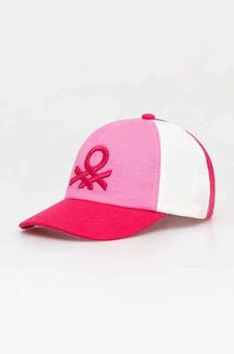 United Colors of Benetton czapka z daszkiem bawełniana kolor różowy wzorzysta