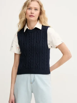 United Colors of Benetton kamizelka bawełniana damski kolor granatowy ciepły 1694D10CM