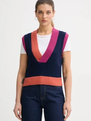 United Colors of Benetton kamizelka z dodatkiem wełny damski kolor granatowy 16YCE403M