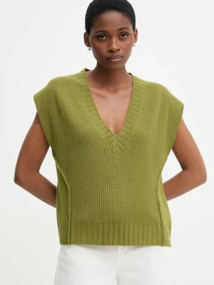 United Colors of Benetton kamizelka z dodatkiem wełny damski kolor zielony 126WD4033