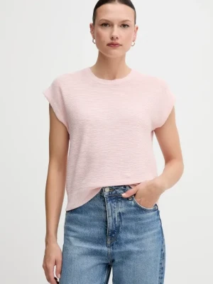 United Colors of Benetton kamizelka z domieszką lnu kolor różowy lekki