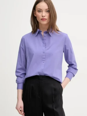 United Colors of Benetton koszula bawełniana damska kolor fioletowy regular z kołnierzykiem klasycznym 5HAXDQ0AX