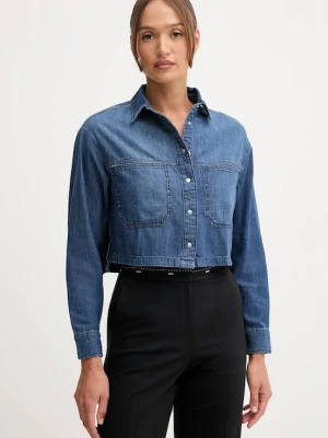 United Colors of Benetton koszula bawełniana jeansowa damska kolor niebieski relaxed z kołnierzykiem klasycznym 528SDQ0C7