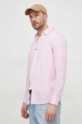 United Colors of Benetton koszula bawełniana męska kolor różowy regular z kołnierzykiem klasycznym