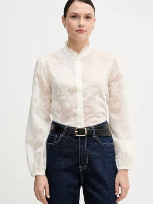 United Colors of Benetton koszula damska kolor beżowy regular ze stójką 52WNDQ0CQ