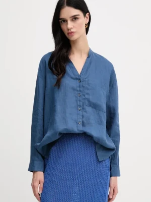 United Colors of Benetton koszula lniana damska kolor niebieski relaxed 5BMLDQ0BA