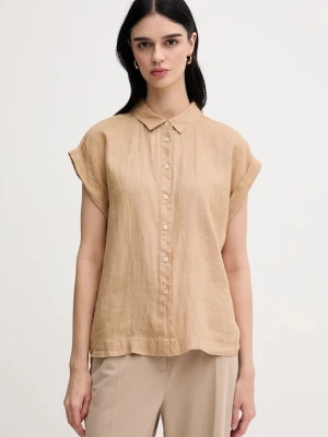United Colors of Benetton koszula lniana kolor beżowy regular z kołnierzykiem klasycznym