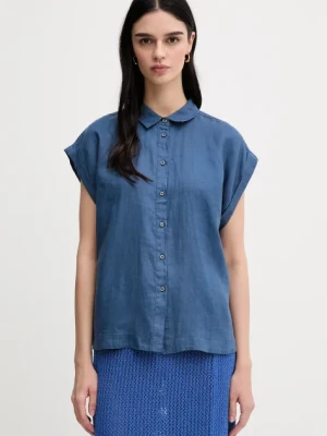 United Colors of Benetton koszula lniana kolor niebieski regular z kołnierzykiem klasycznym