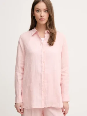 United Colors of Benetton koszula lniana kolor różowy regular z kołnierzykiem klasycznym