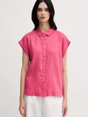 United Colors of Benetton koszula lniana kolor różowy regular z kołnierzykiem klasycznym