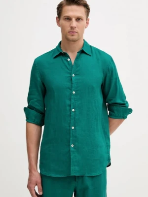 United Colors of Benetton koszula lniana kolor zielony regular z kołnierzykiem klasycznym 5BKU5QJG8