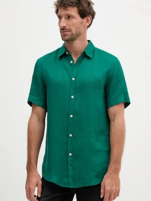United Colors of Benetton koszula lniana kolor zielony regular z kołnierzykiem klasycznym 5BKU5QJH8