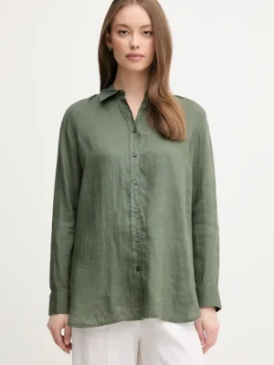 United Colors of Benetton koszula lniana kolor zielony regular z kołnierzykiem klasycznym