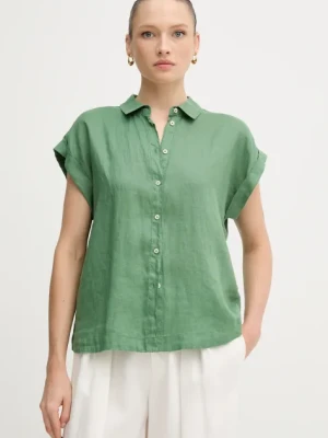 United Colors of Benetton koszula lniana kolor zielony regular z kołnierzykiem klasycznym