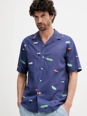 United Colors of Benetton koszula lniana męska kolor granatowy relaxed 5HPWUQ05B