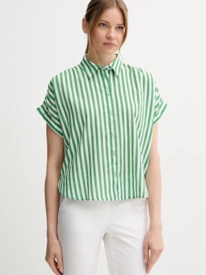United Colors of Benetton koszula z domieszką lnu damska kolor zielony relaxed z kołnierzykiem klasycznym 58I5DQ08M