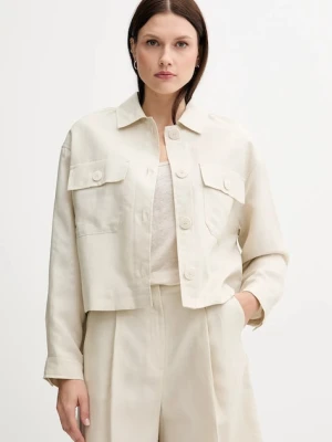 United Colors of Benetton kurtka z domieszką lnu kolor beżowy przejściowa oversize 25BVDN08B