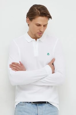 United Colors of Benetton longsleeve bawełniany kolor biały gładki