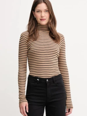 United Colors of Benetton longsleeve bawełniany kolor brązowy z golfem 30YSE2225