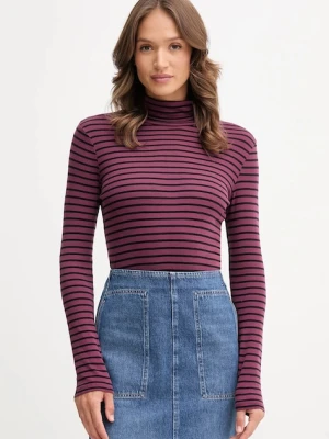 United Colors of Benetton longsleeve bawełniany kolor fioletowy z golfem 30YSE2225