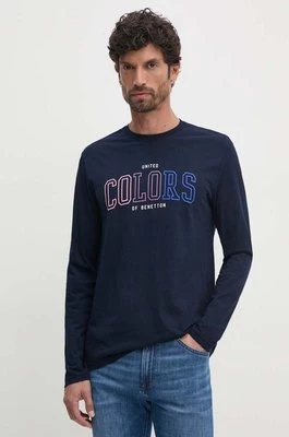 United Colors of Benetton longsleeve bawełniany kolor granatowy z nadrukiem 3I1XU109C