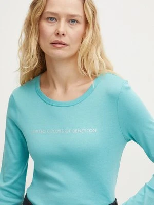 United Colors of Benetton longsleeve bawełniany kolor turkusowy 3GA2E16G0