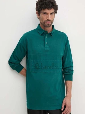 United Colors of Benetton longsleeve bawełniany kolor zielony gładki 3G9WU3020