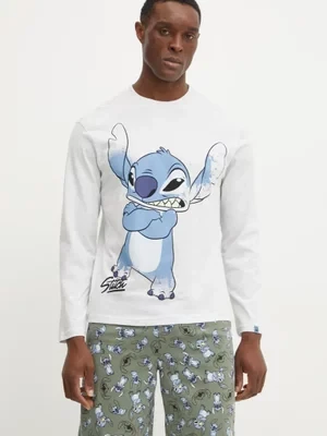 United Colors of Benetton longsleeve piżamowy bawełniany LILO&STITCH męska kolor szary z nadrukiem 3VR54M01X