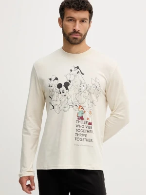United Colors of Benetton longsleeve piżamowy bawełniany męska kolor beżowy z nadrukiem 3VR54M025