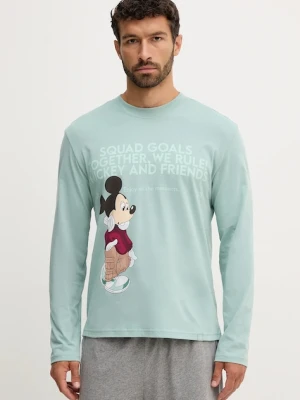 United Colors of Benetton longsleeve piżamowy bawełniany męska kolor zielony z nadrukiem 3VR54M025