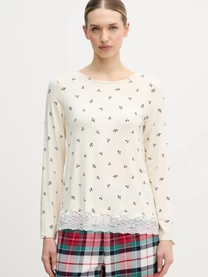 United Colors of Benetton longsleeve piżamowy damska kolor beżowy 32V93M07V